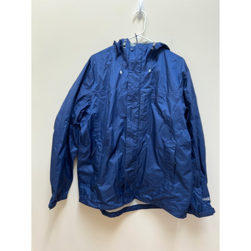 LL Bean Rain Jacket Mens L Blue Trail Model Waterproof Hooded Nylon Warm & Dry